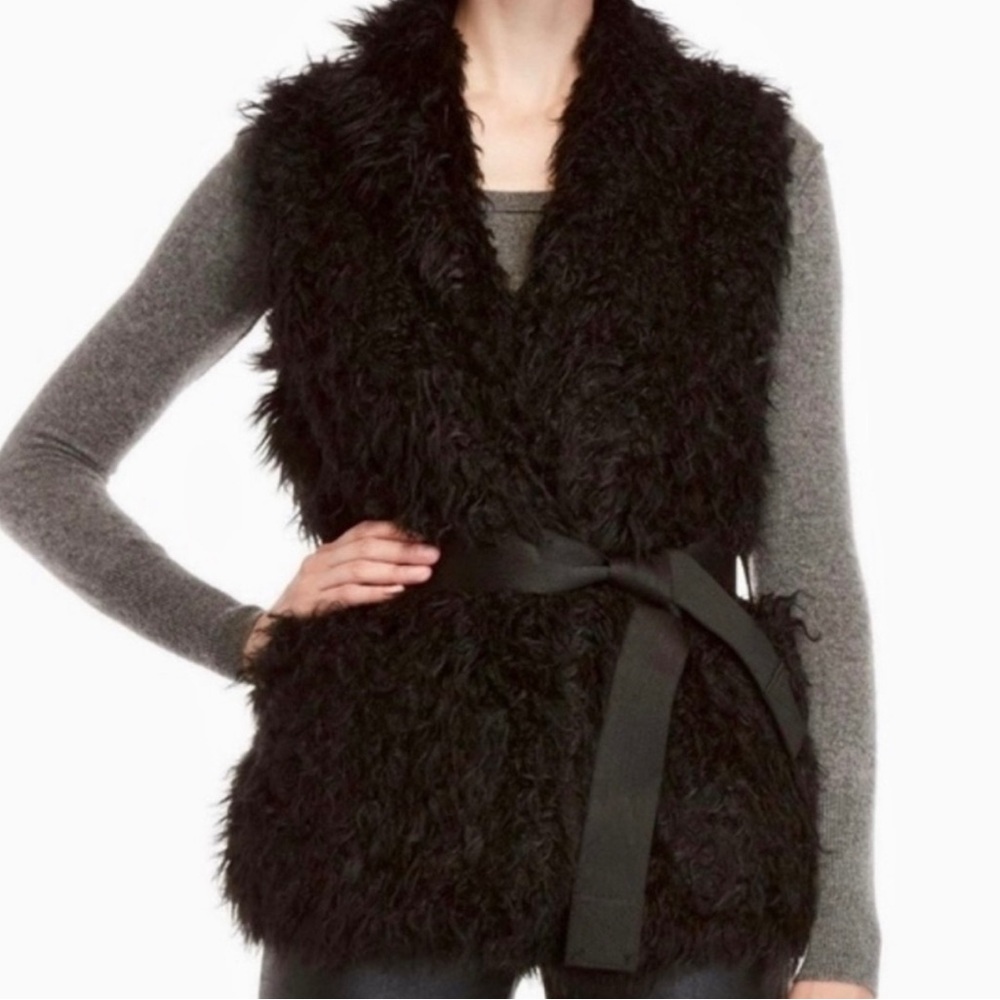 Black Faux Fur Vest with Belt